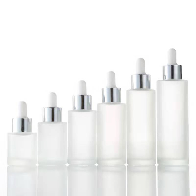 Skincare packaging cosmetic frosted flat shoulder essential oil frosted cosmetic glass dropper bottle for face serum