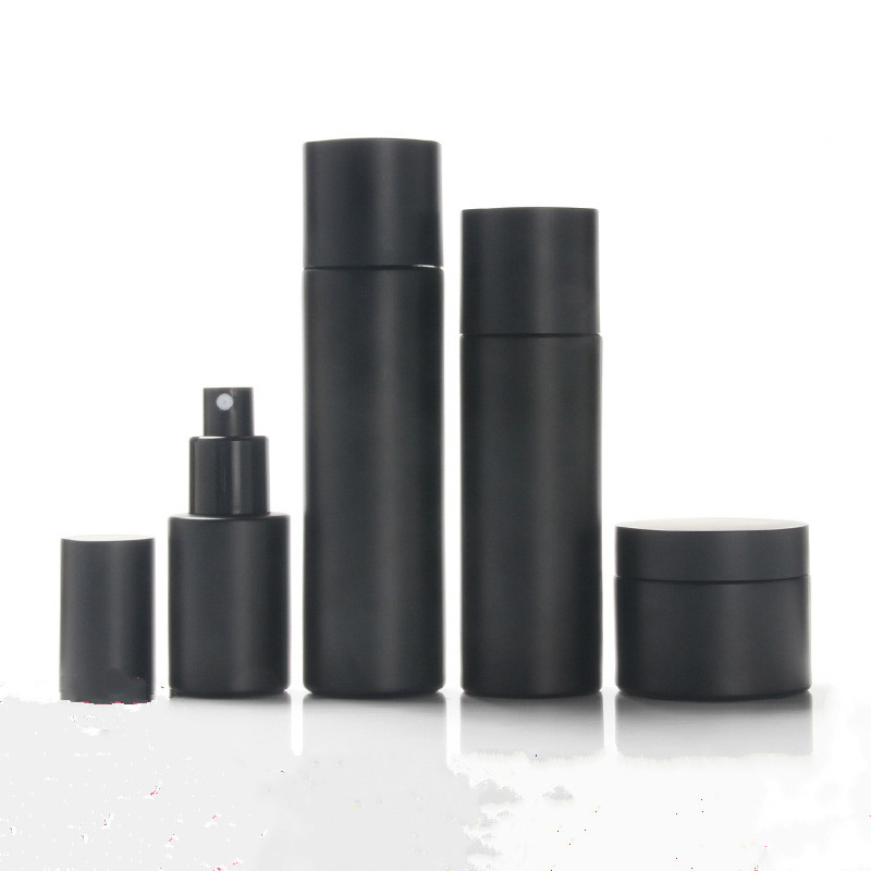 Skincare packaging frosted matte black lotion bottle 30ml 100ml 120ml 30g 50g cosmetic glass jar