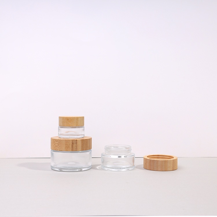 Skincare packaging round 30ml small cosmetic sample glass eye cream jars with wooden cap