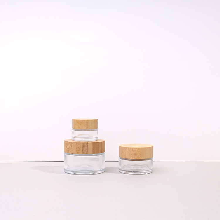 Skincare packaging round 30ml small cosmetic sample glass eye cream jars with wooden cap