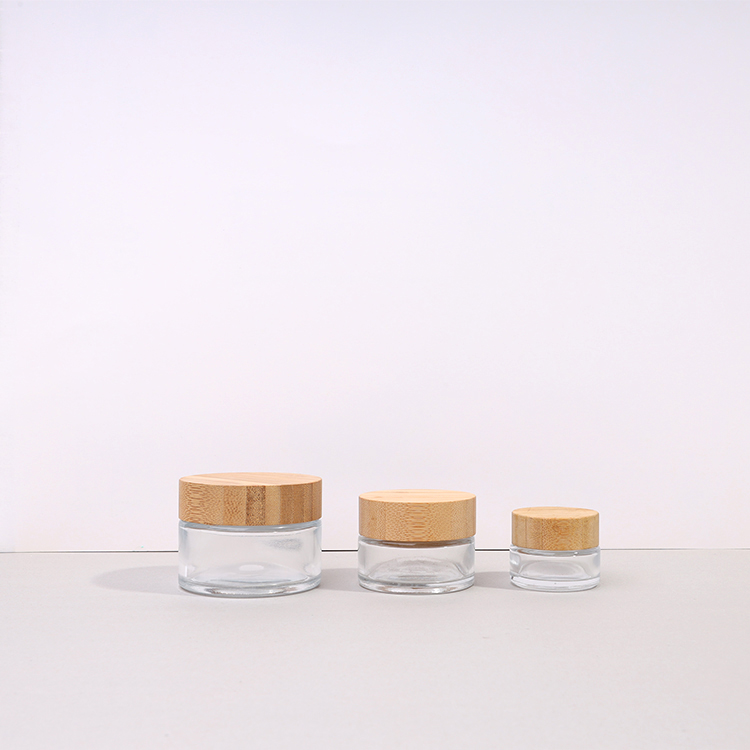 Skincare packaging round 30ml small cosmetic sample glass eye cream jars with wooden cap