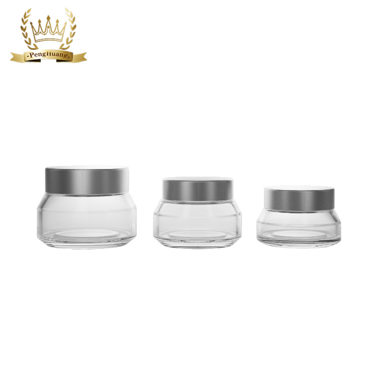 Slant Shoulder Empty Clear Cosmetic Packaging Glass Cream Jars Container