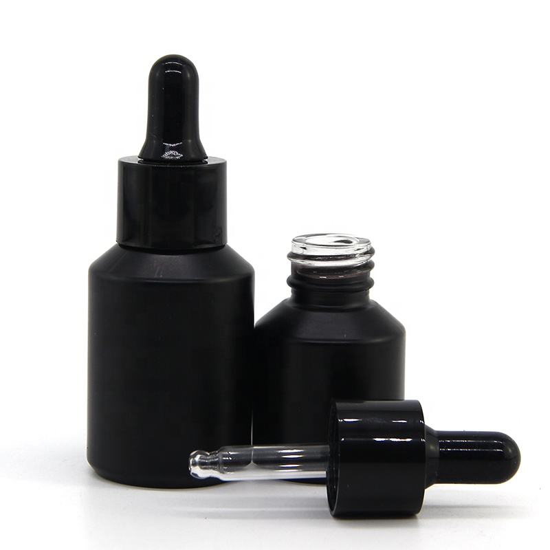 Slanted shoulder matte black matte white glass bottle with dropper for essential oil liquid for wholesale