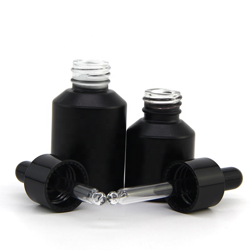 Slanted shoulder matte black matte white glass bottle with dropper for essential oil liquid for wholesale