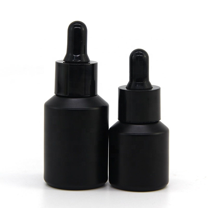 Slanted shoulder matte black matte white glass bottle with dropper for essential oil liquid for wholesale