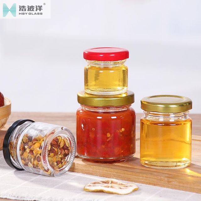 Small 100ml honey jam glass jar with metal screw lid