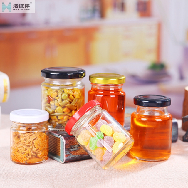 Small 100ml honey jam glass jar with metal screw lid