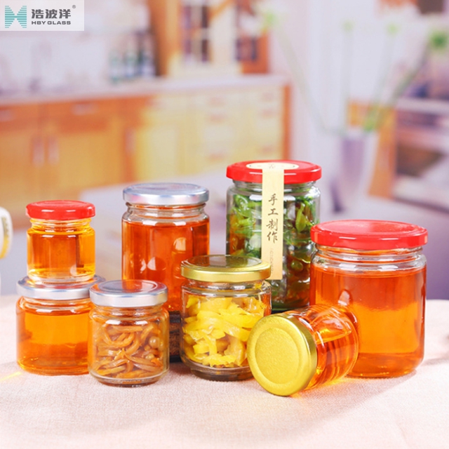 Small 100ml honey jam glass jar with metal screw lid