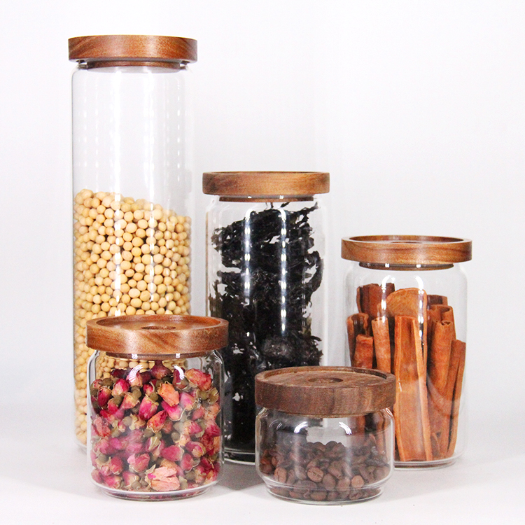 Small 250Ml Airtight Borosilicate Glass Honey Candy Storage Jar With Wood Lid
