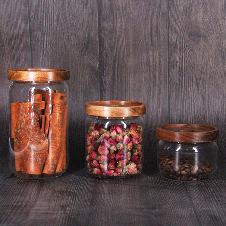 Small 250Ml Airtight Borosilicate Glass Honey Candy Storage Jar With Wood Lid