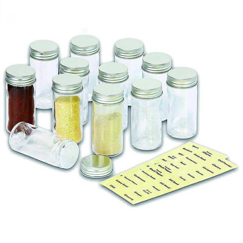 Small 4oz Bottles Stackable Stout Herbs French Round Glass Spice Jars with Shaker Lids and Chalkboard Sticker Labels