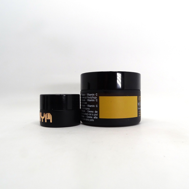 Small 50ml 5ml frosted matte black glass cosmetic jars with rose gold lid for cosmetics