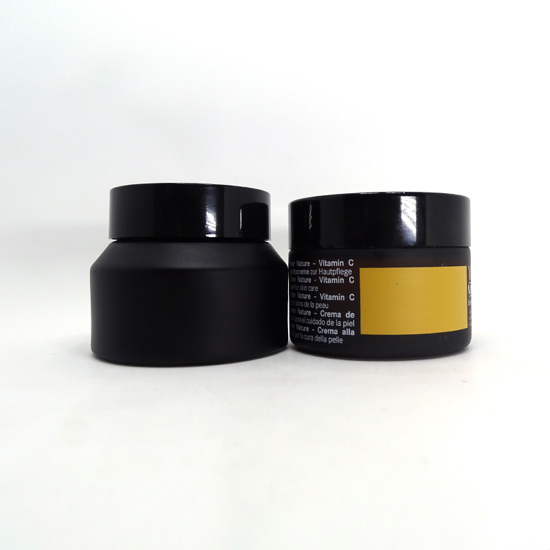Small 50ml 5ml frosted matte black glass cosmetic jars with rose gold lid for cosmetics
