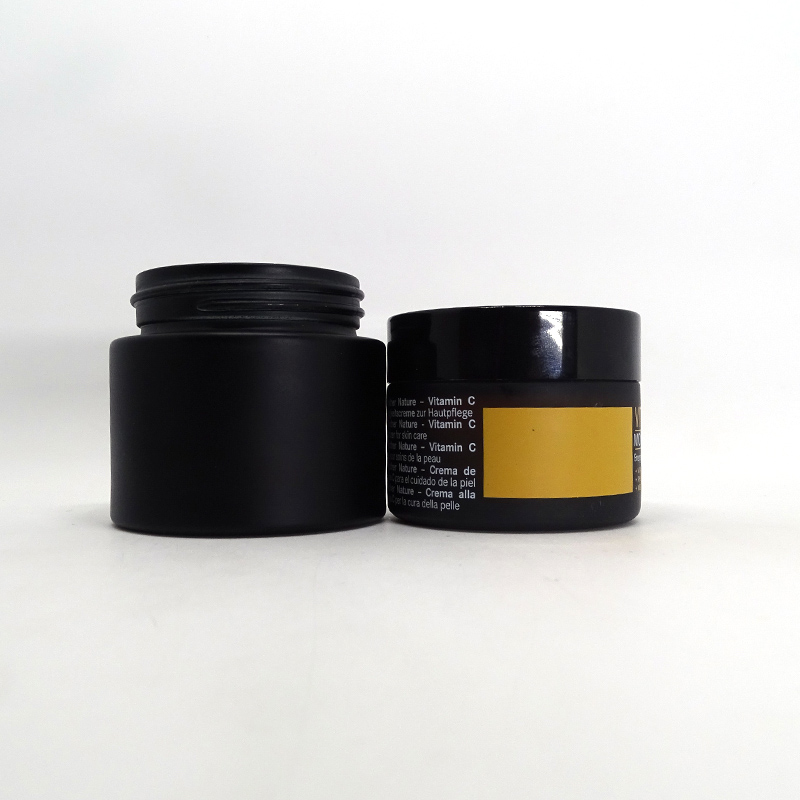 Small 50ml 5ml frosted matte black glass cosmetic jars with rose gold lid for cosmetics