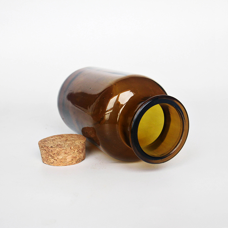 Small Amber Glass Wide Mouth Bottle Jars With Cork Stoppers Brown Colour