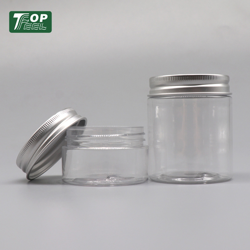 Small Clear Cream Packaging Container Cosmetic Jars 50ml PET Plastic Jar with Aluminum Lid