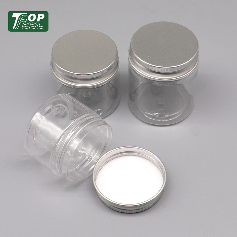 Small Clear Cream Packaging Container Cosmetic Jars 50ml PET Plastic Jar with Aluminum Lid