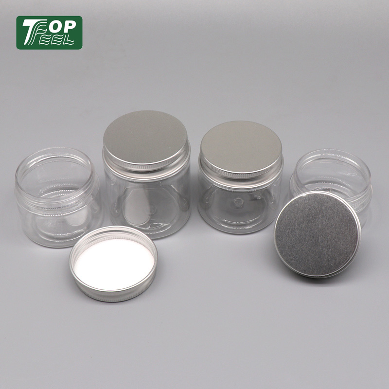 Small Clear Cream Packaging Container Cosmetic Jars 50ml PET Plastic Jar with Aluminum Lid