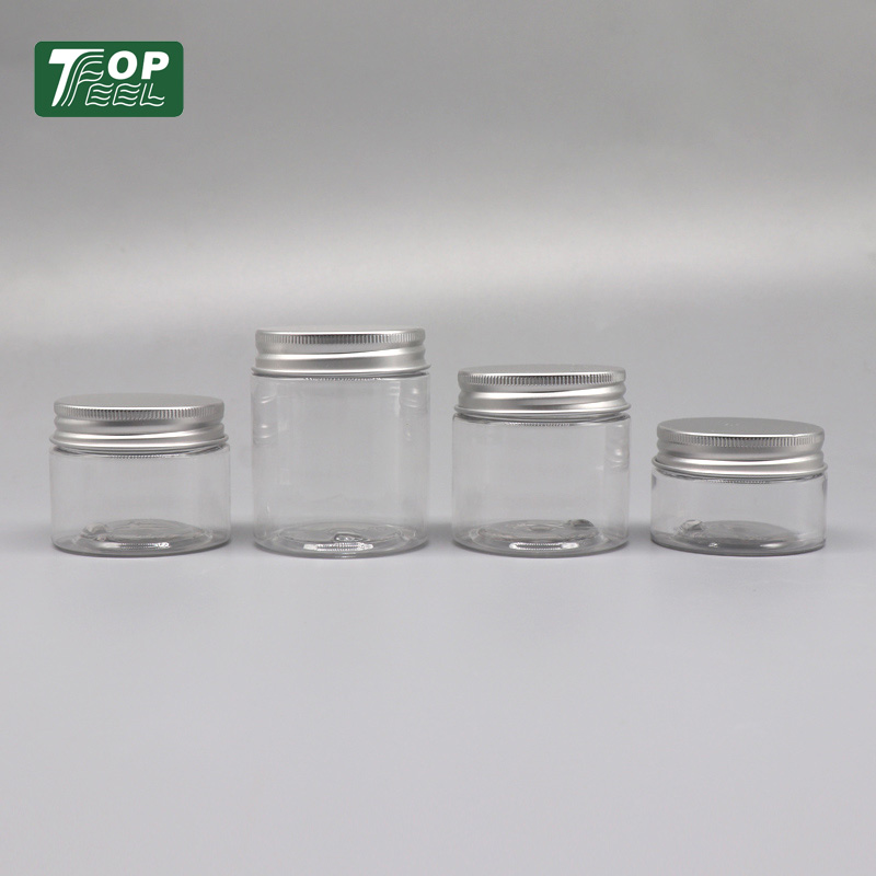 Small Clear Cream Packaging Container Cosmetic Jars 50ml PET Plastic Jar with Aluminum Lid
