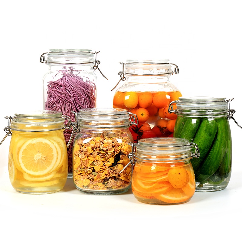 Small Clear Glass Clip Top Jars Kitchen Food Storager Jar With Nap-Lock Bail Lid