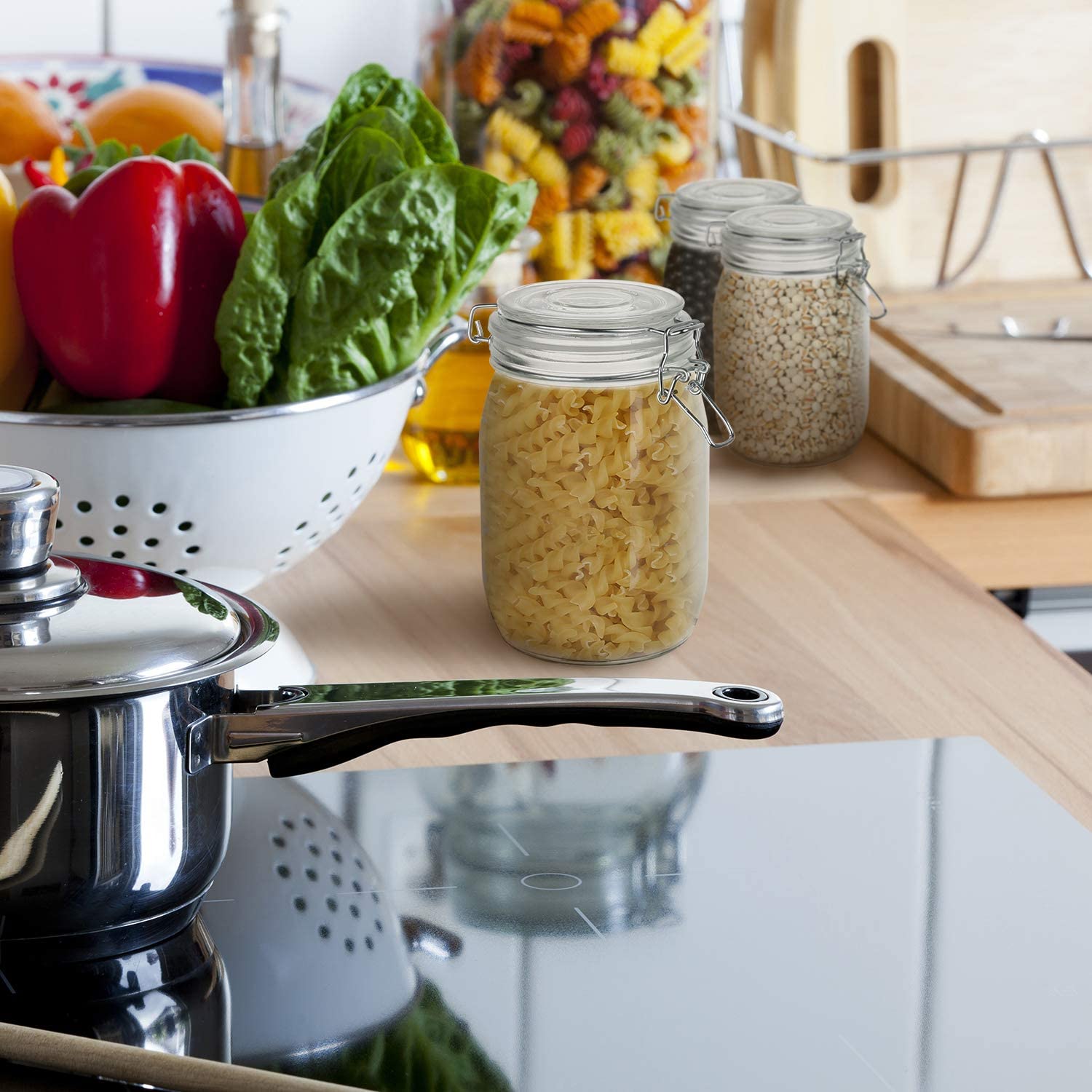 Small Clear Glass Clip Top Jars Kitchen Food Storager Jar With Nap-Lock Bail Lid