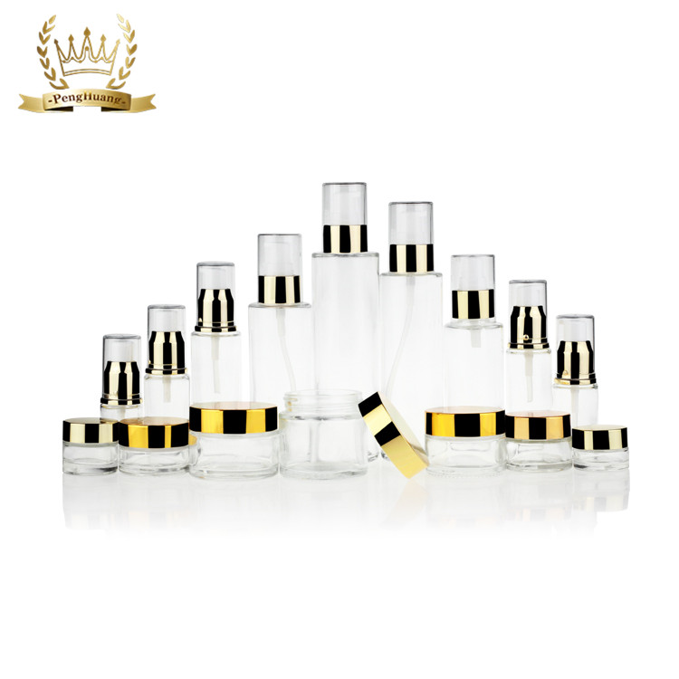 Small Container Cosmetic Eye Cream Frasco De Vidrio Frosted Clear Glass Jars with Aluminum Lid Round Frosted Glass Jars and Lids