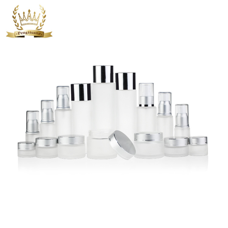 Small Container Cosmetic Eye Cream Frasco De Vidrio Frosted Clear Glass Jars with Aluminum Lid Round Frosted Glass Jars and Lids