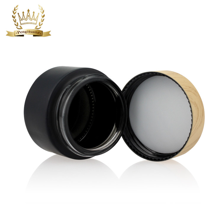Small Cream Container Frosted Black Glass Cosmetic Jars with Bamboo Color Lid Bamboo Screw Cap Plastic Skin Care Cream Round SZY