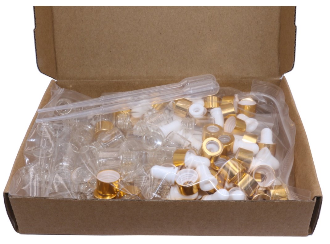 Small Essential Oil Test Vials Container Sample 1ml Essential Oil Bottle With White and Gold Dropper