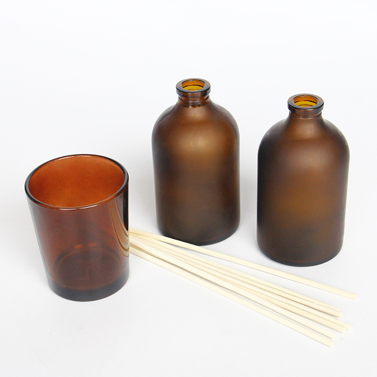 Small Frosted Brown Color Amber Empty Aroma Diffuser Glass Bottle For Wholesale