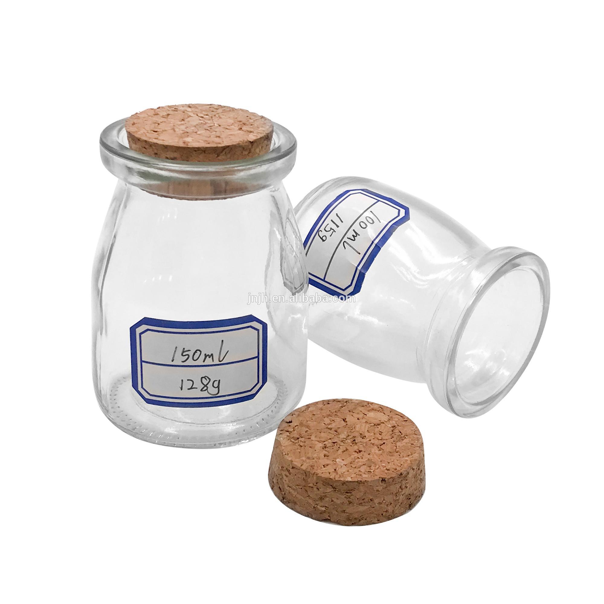 Small Glass Milk Bottles Glass Pudding Jars With Wooden Corks