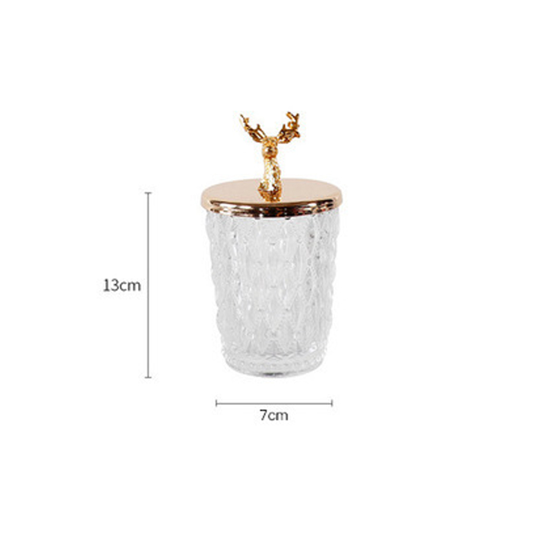 Small Home Decorative Golden Deer Metal Lid Glass Candy Jar,Glass Gold Candy Pot Glass with Lid