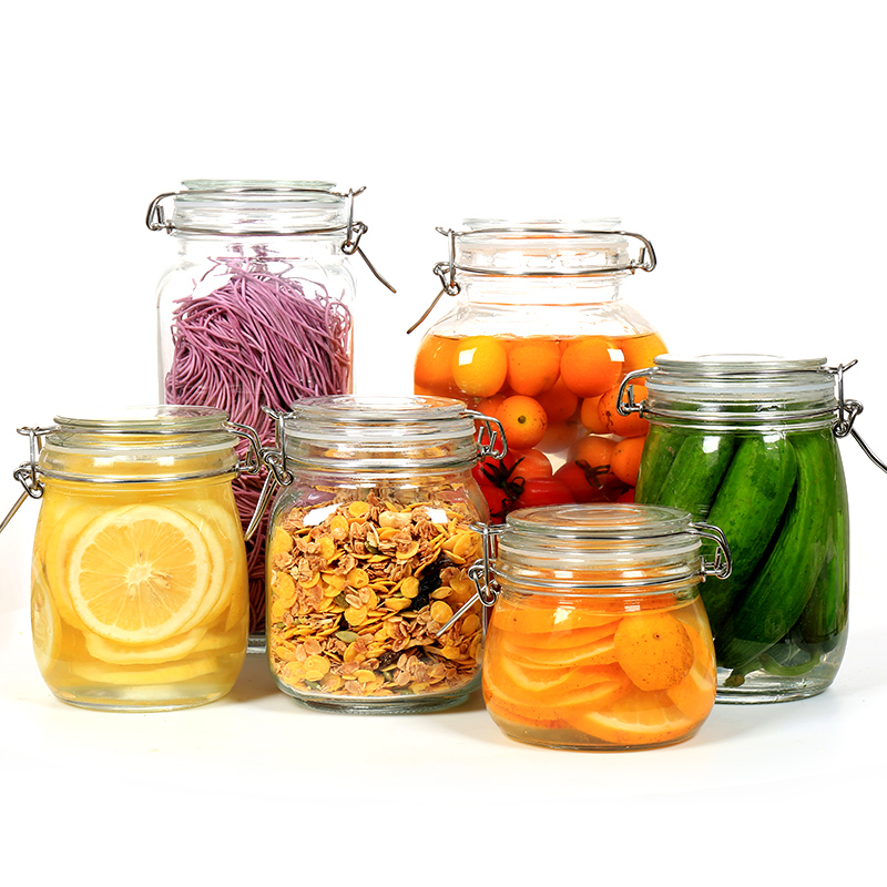 Small Honey Glass Bottle Clear Kitchen Food Storage Airtight Seal Lock Lid Jar