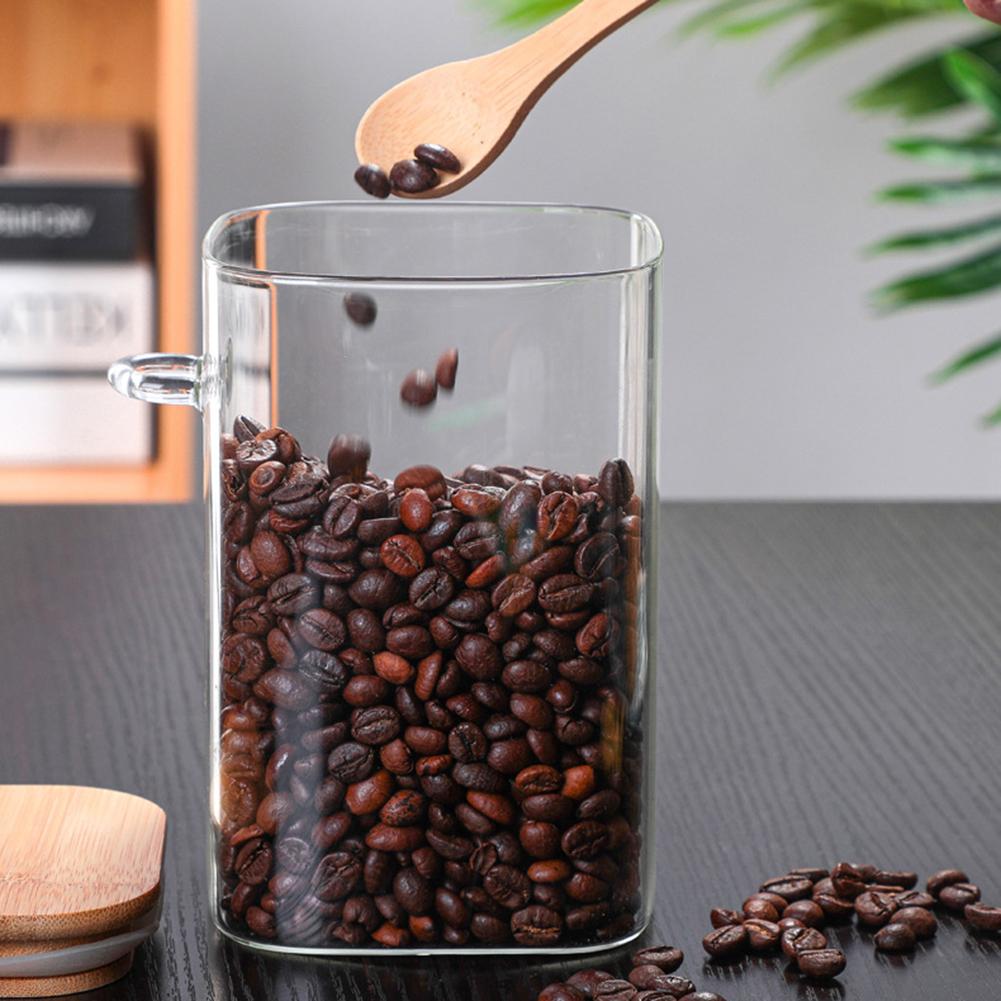 Small Jar Bamboo Wood Lid 15oz Glass Storage Jar With Spoon For Kitchen