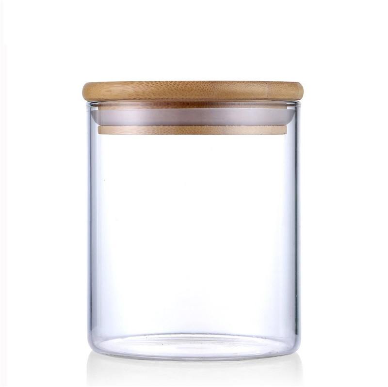 Small Kitchen Borosilicate Glass Jar Bamboo Lid Food Storage Jar 30ml 40ml 50ml 100ml