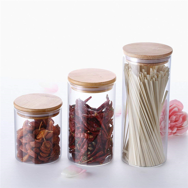 Small Kitchen Borosilicate Glass Jar Bamboo Lid Food Storage Jar 30ml 40ml 50ml 100ml