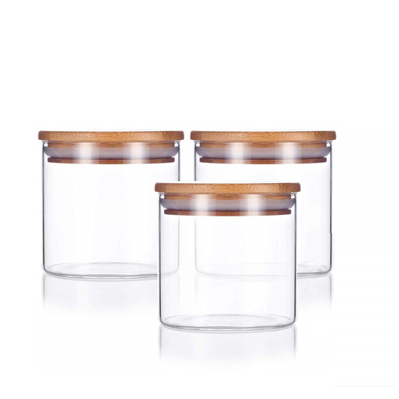 Small Kitchen Borosilicate Glass Jar Bamboo Lid Food Storage Jar 30ml 40ml 50ml 100ml