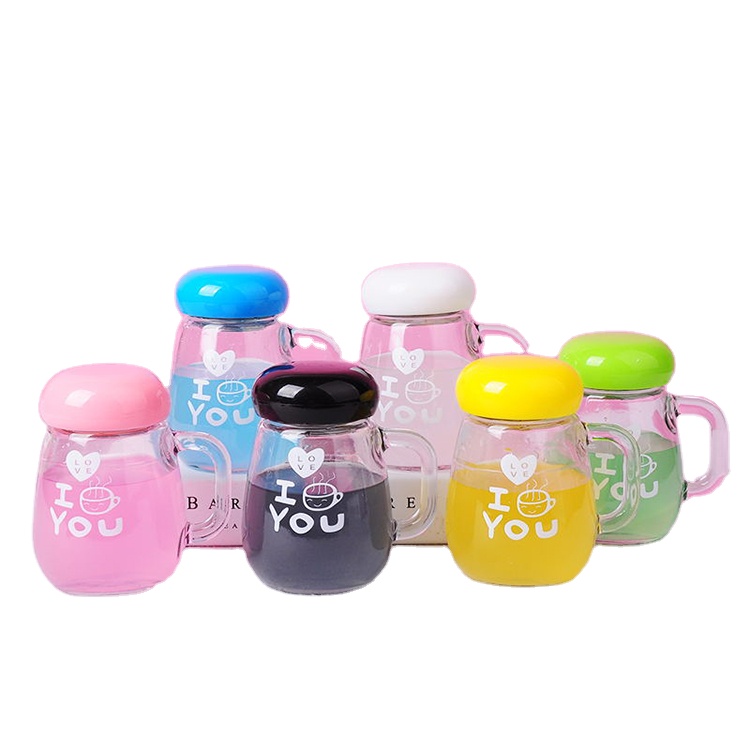 Small MOQ bottle with handle milk vintage glass beverage bottle 300ml ovale shape