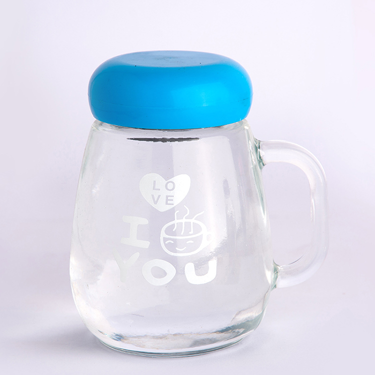 Small MOQ bottle with handle milk vintage glass beverage bottle 300ml ovale shape