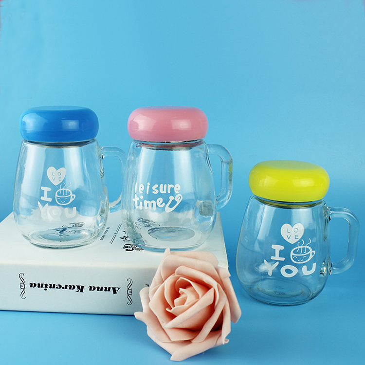 Small MOQ bottle with handle milk vintage glass beverage bottle 300ml ovale shape