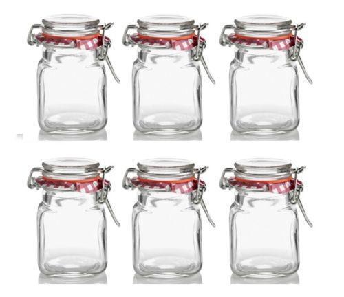 Small Medium Large Glass Jar Square Airtight 150ml Clip Top Glass Storage Honey Jars Airtight Lid Preserve Chutney Pickles