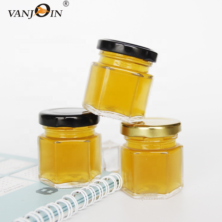 Small Pack 1.5oz 45ml Hexagon Glass Jam Jar With Metal Lid For Honey Fruit Jam Storage Wholesale