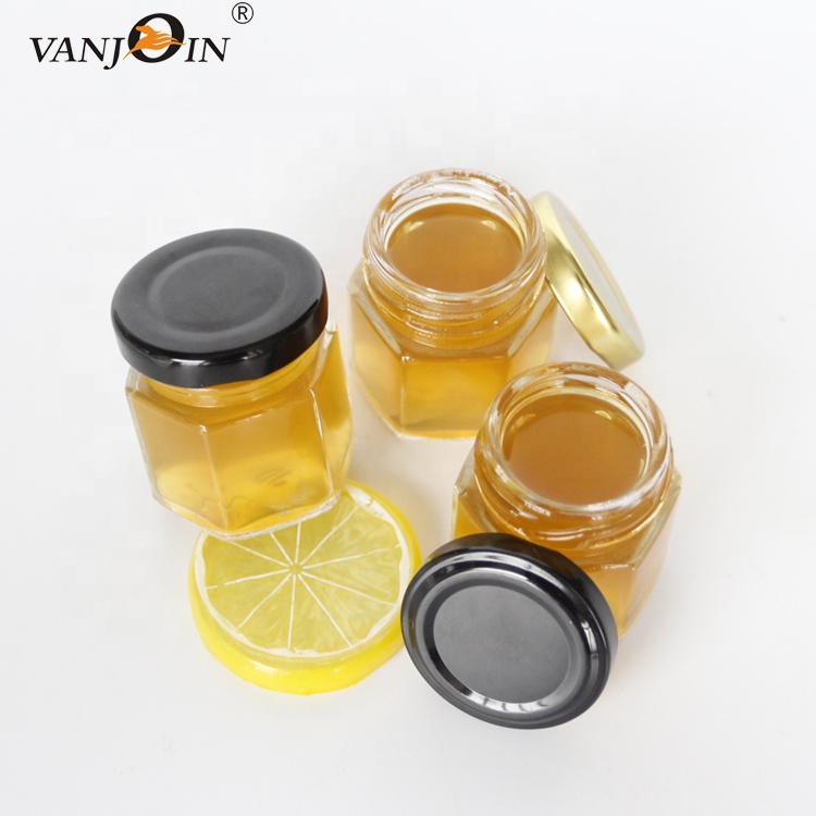 Small Pack 1.5oz 45ml Hexagon Glass Jam Jar With Metal Lid For Honey Fruit Jam Storage Wholesale