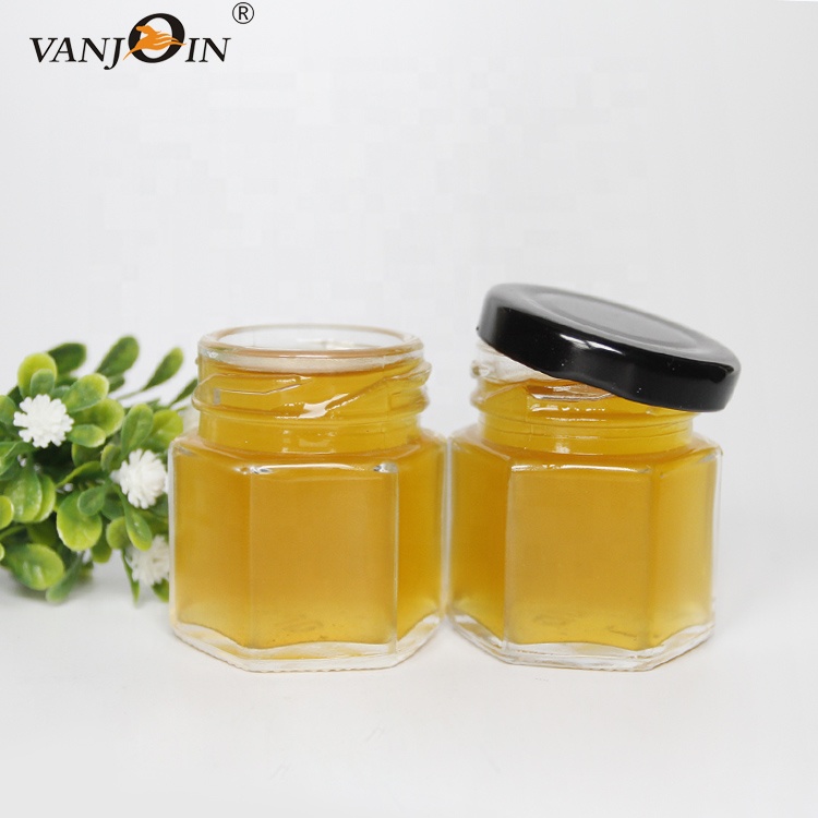 Small Pack 1.5oz 45ml Hexagon Glass Jam Jar With Metal Lid For Honey Fruit Jam Storage Wholesale