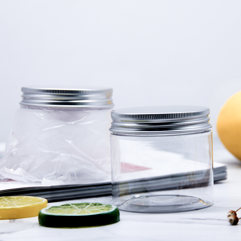 Small Silver Aluminum Lid Clear Cosmetic Plastic Jars For Personal Care