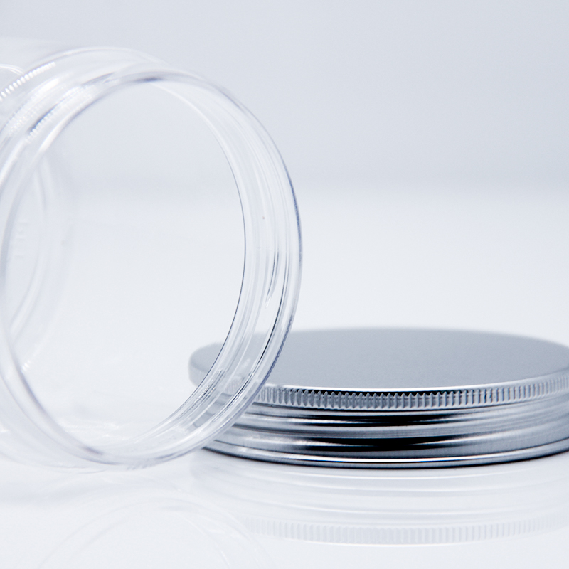 Small Silver Aluminum Lid Clear Cosmetic Plastic Jars For Personal Care
