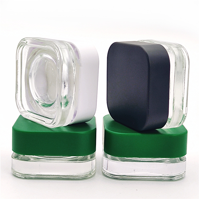 Small Square 3ml 5 ml 7ml 9 ml Child Proof Qubes Weck Concentrate Glass CBD Oil Child Resistant Jars With Custom Corrugated Box
