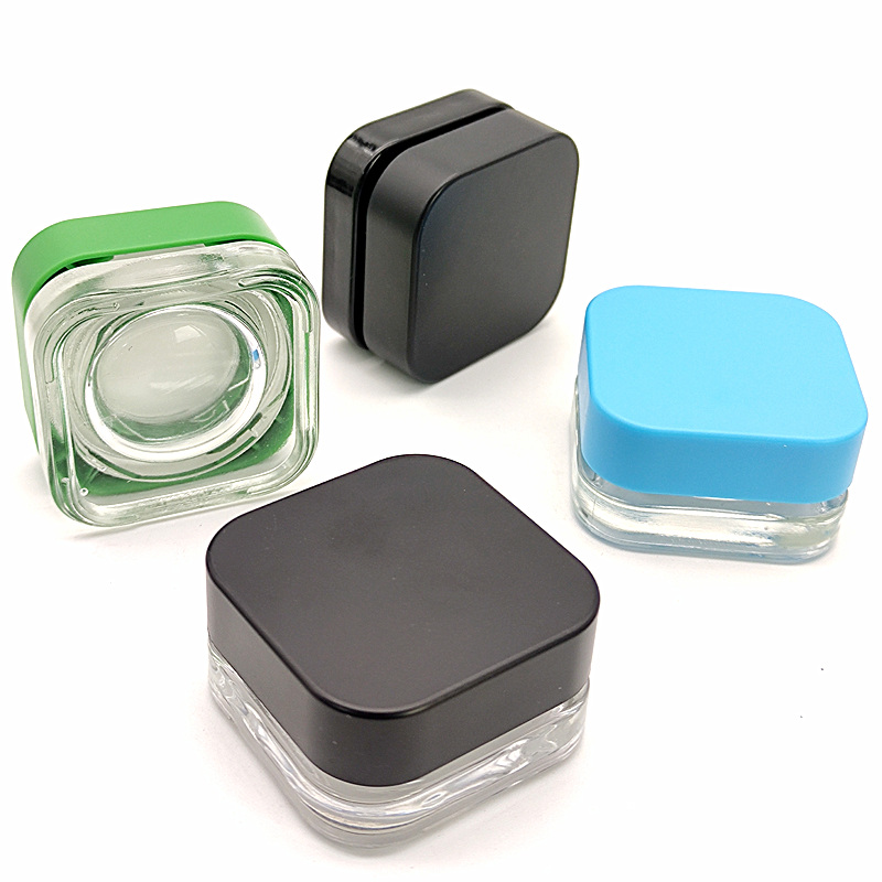 Small Square 3ml 5 ml 7ml 9 ml Child Proof Qubes Weck Concentrate Glass CBD Oil Child Resistant Jars With Custom Corrugated Box