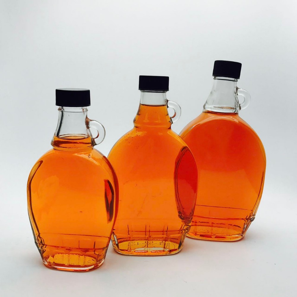 Small canada maple suger glass honey bottle with plastic lid for jam sauce