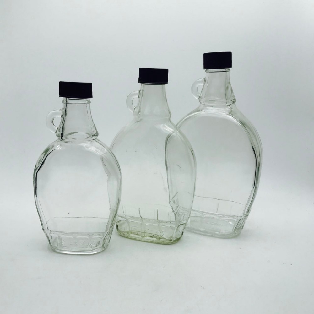 Small canada maple suger glass honey bottle with plastic lid for jam sauce